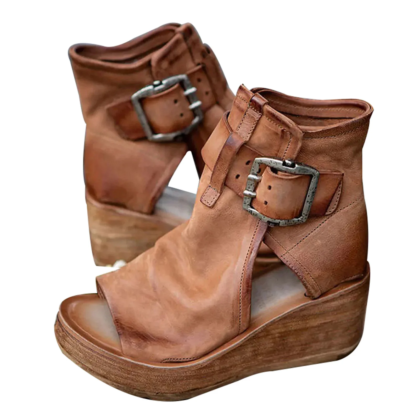 

Women Casual Leather Retro Wedges Sandals Vintage Buckle Design Lady Shoes Spring Summer Supply ASD88