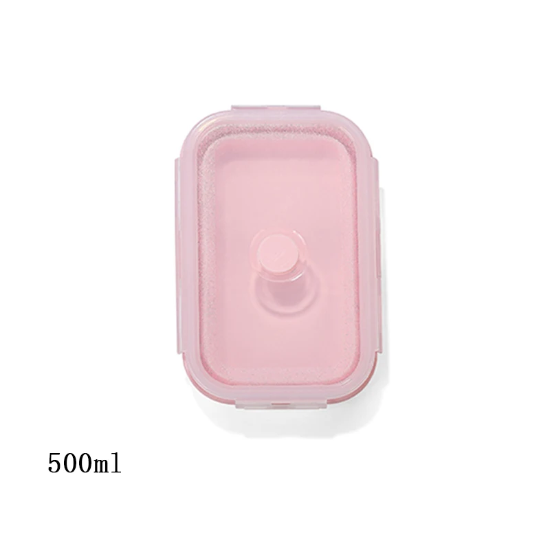 500ml pink Силиконовый складной Ланч-бокс контейнер для хранения еды Bento Microwavable портативный пикник кемпинг открытый Ланч-бокс - Цвет: 500ml pink