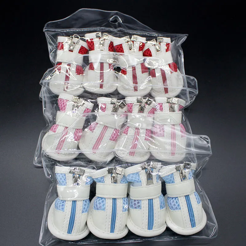Летние ботинки для маленьких собак Slip Resistant Mesh Puppy Boots, водонепроницаемые ботиночки из PU кожи для средних собак, кроссовки для домашних животных, защита лапы.