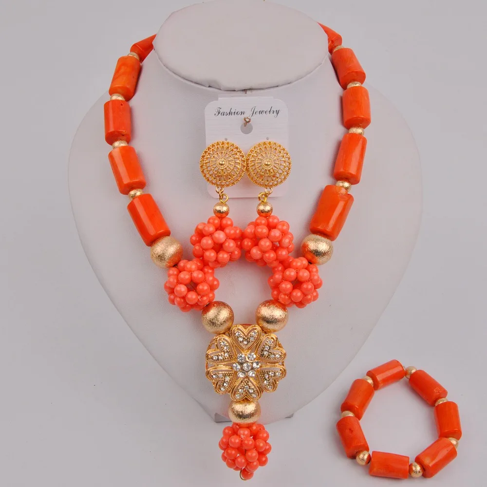 

Модные оранжевые нигерийские Коралловые бусы Африканские свадебные коралловые ожерелья ювелирный набор для женщин 12-K-03