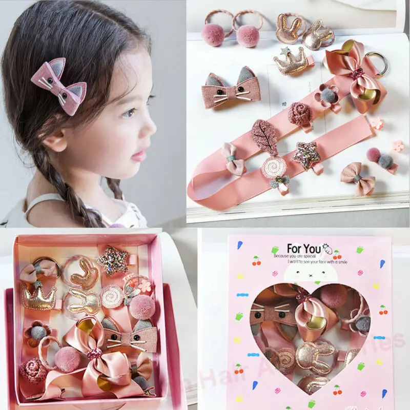 

18PCS Children Accessories Princess Infant Kids Girl Baby Headband Grosgrain Hair Bows Clips Hair Clips Rope Set Gifts