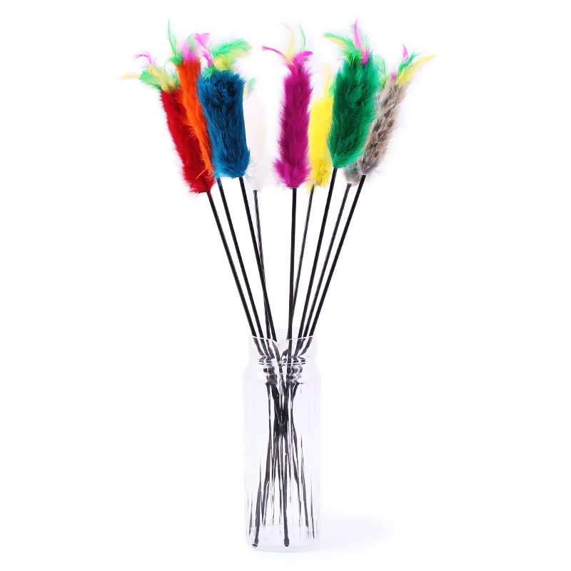 

1pc Pet Cat Toy Feather Wand Random Color Interactive Funny Rainbow Teaser Kitten Teaser Toy for Pets Supplies