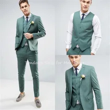 Chaqueta verde de 3 piezas para hombre, conjunto de traje para boda, abrigo, pantalón, corbata y chaleco (4)