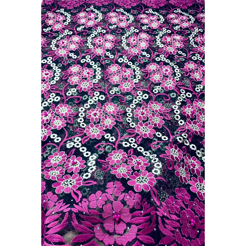

5yards Newest Purple African Lace Fabric Embroidered Nigerian Sequins Lace Fabric French Tulle Lace Fabric For Women Wedding