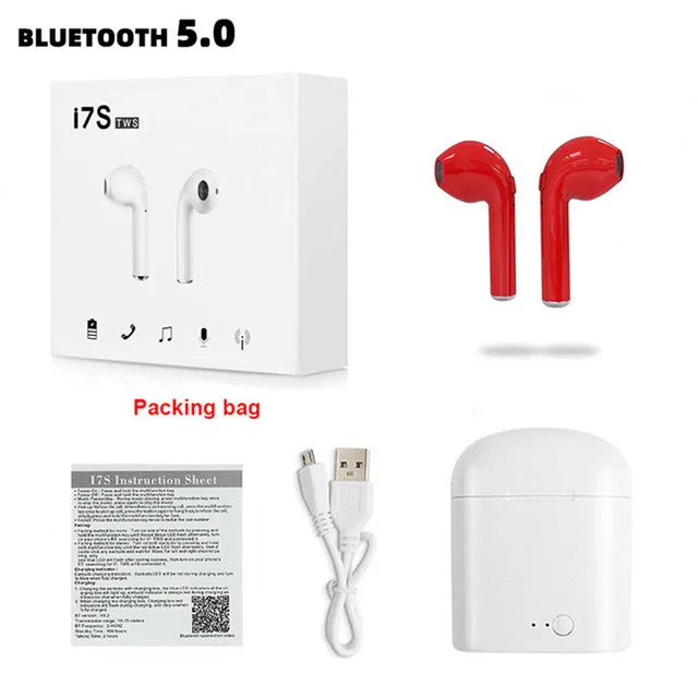 Red RGLM i7s TWS мини цветные Рисованные Bluetooth Беспроводные наушники с зарядной коробкой спортивные гарнитуры для всех смарт-мобильных - Цвет: Red