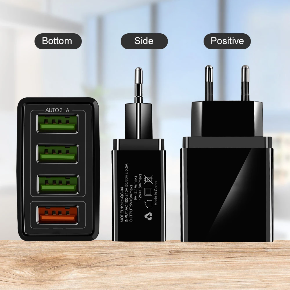 Зарядное устройство Rock 48W QC 3 0 4 порта USB для iPhone 11 X XR XS samsung Redmi Note 7 настенное