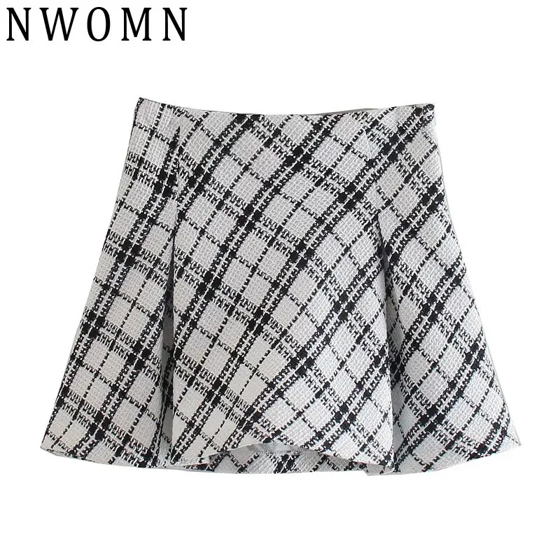 

Женская твидовая мини-юбка в клетку, с высокой талией