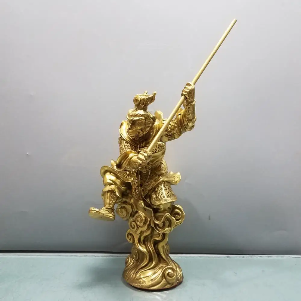 

10"Tibet Temple Collection Bronze Monkey King Monkey Great Sage Equal to Heaven Sun WuKong Ornaments Worship Hall Town house