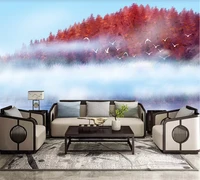 customized 3d wallpaper mural new chinese zen landscape decoration painting cloud bird flying mood background wall