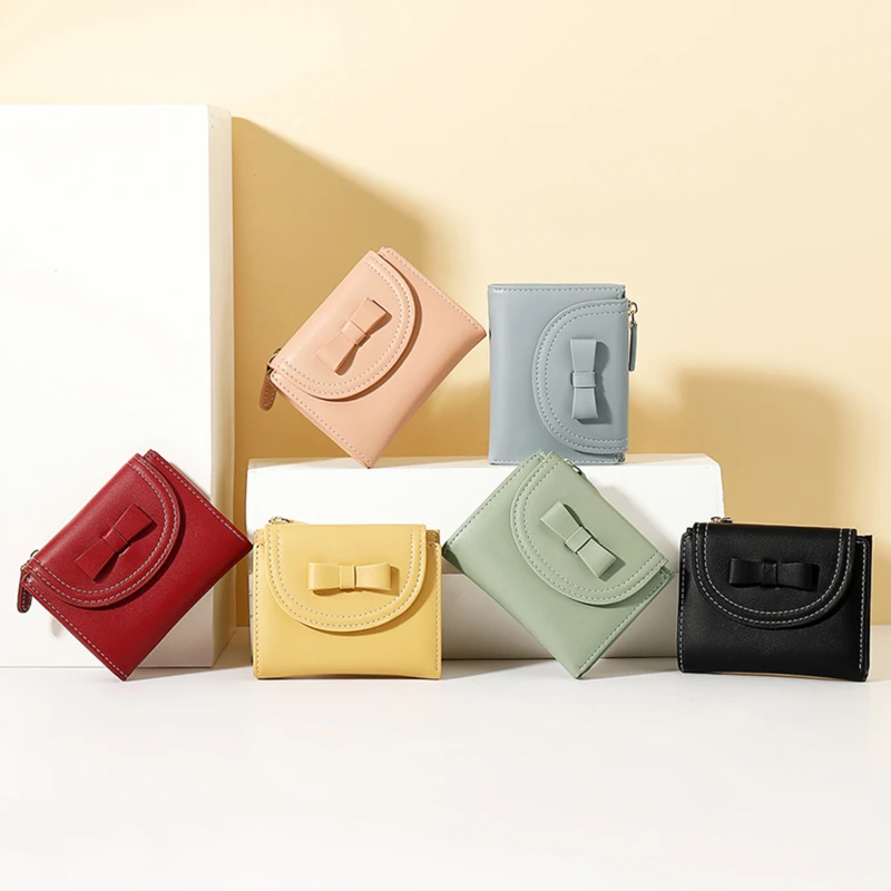

New Design Bow Decoration Small Wallets For Women PU Leather Coin Purses Ladies Popular Standard Female Mini Purse Carteira