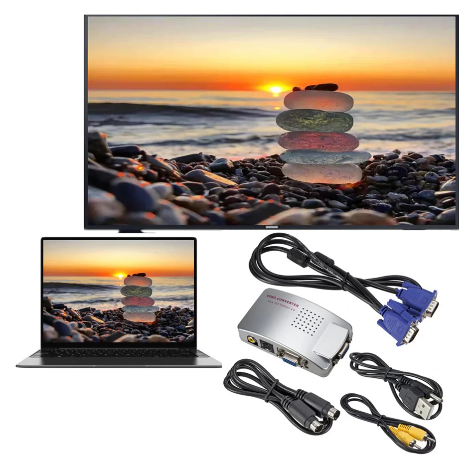Блок преобразователя ПК Grwibeou VGA на TV AV RCA преобразователь сигнала коробка