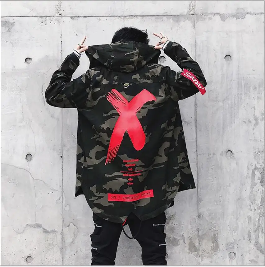 Mens Jacket High Street Spring Men Camouflage X Print Jackets Fashion Cotton Windbreaker Coat Male Hood Hip Hop Streetwear | Мужская