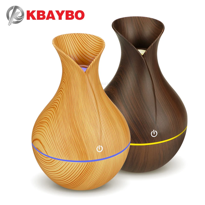 

KBAYBO electric humidifier aroma oil diffuser ultrasonic wood grain air humidifier USB mini mist maker LED light for home office