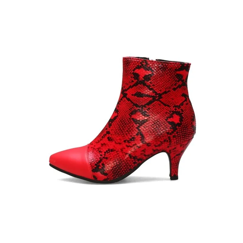 Женские ботинки на высоком каблуке теплые ботильоны из искусственной кожи