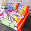 BlessLiving Unicorn Bedding Set Pink Strong Horse Cartoon Duvet Cover for Kids Striped Bedspreads Colorful Rainbow Home Textiles 1