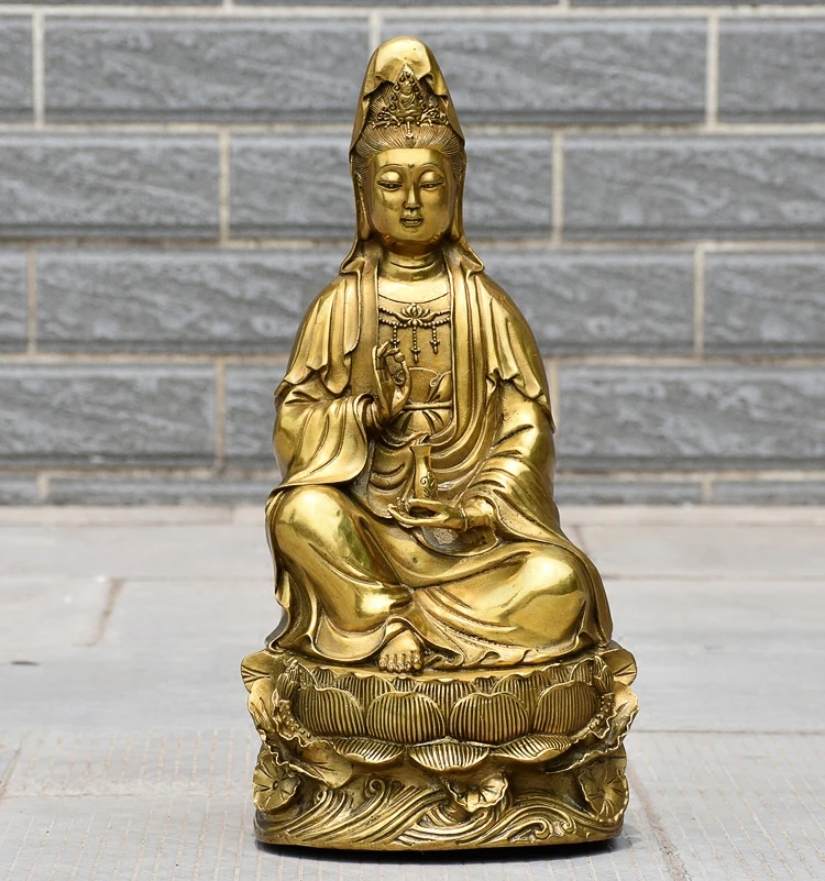 

36CM LARGE # HOME FAMILY SAFE HEALTH GOOD LUCK TALISMAN GUANYIN BODHISATTVA BUDDHA BRASS STATUE FENG SHUI EFFICACIOUS PROTECTION