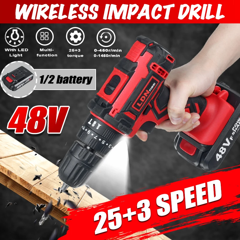 48V 25 + 3 знака после вращающего момента электрическая Ударная дрель Беспроводной