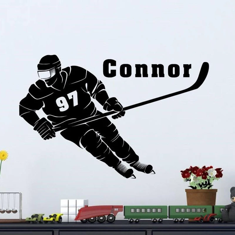 Хоккеиста с персонализированные имя и номер Виниловые Стикеры изготовленные на