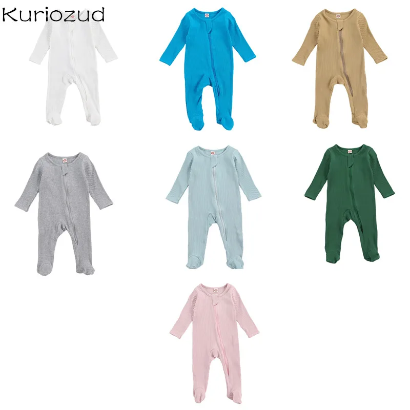 

Kids Boy Girl Romper Striped Cotton Crew Neck Long Sleeve Newborn Zipper Foot Wrap Baby Jumpsuit