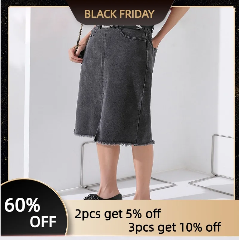 

Toyouth Spring Women Jean Skirt A-line Skirt Button Black Slit Straight Tube Half Skirt For Girl Female