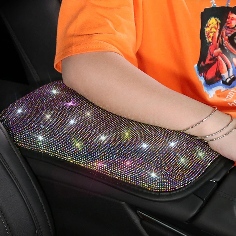 

Car Rhinestone Inlay Armrest Mat Box Cover Auto Central Arm Rest Covers Protection Pad Automobile Interior Decor Cushion