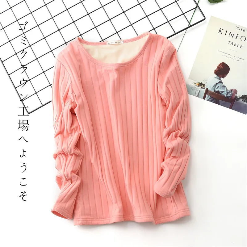Women Fleece Thermal Underwear Velvet Tops Winter Warm Thick Undershirt Cotton Long Sleeves