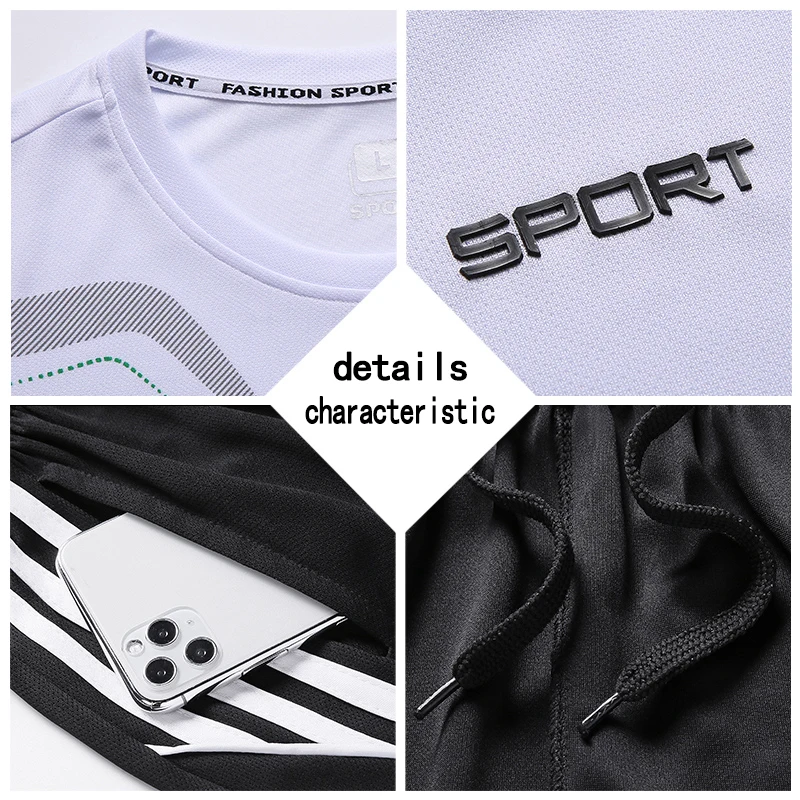 

M-8XLMen's sports coat set sport shirt men running shorts 2pcs gym suit for soccer fitness men sportswear t-shirts sets