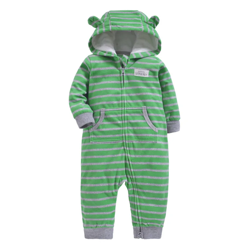 Green double sliders Зимняя одежда bebes, комбинезон для девочек, пижамы для младенцев, флисовый Детский комбинезон с капюшоном, детская одежда с рисунком лисы, теплая одежда для маленьких мальчиков - Цвет: Green double sliders