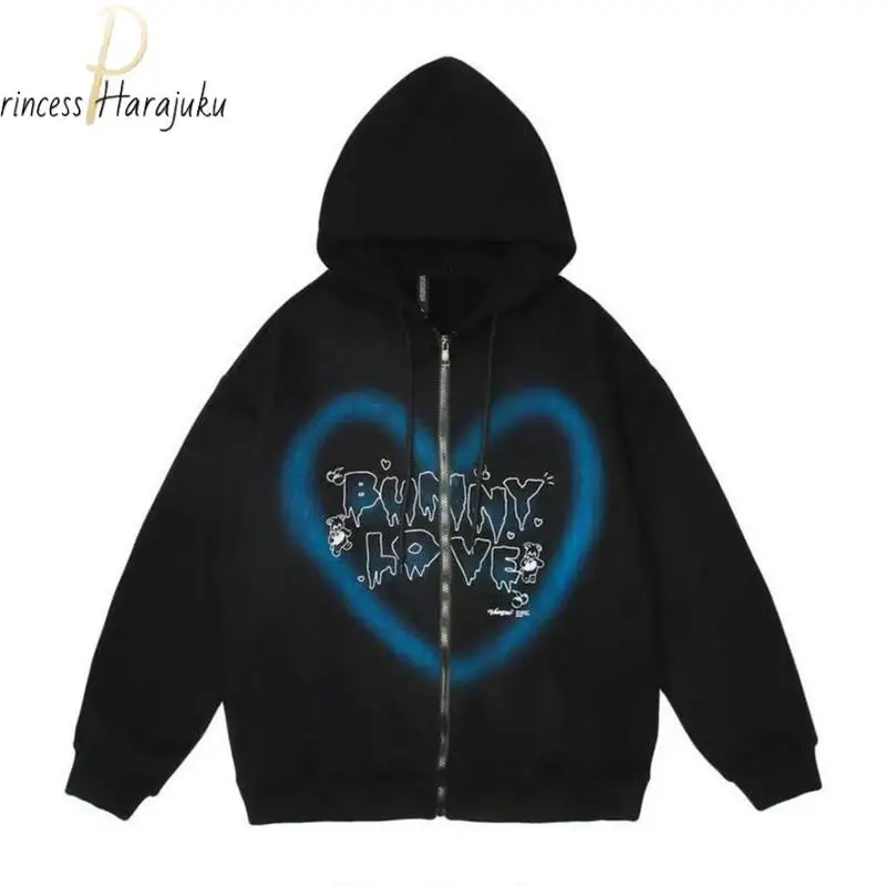 Женская толстовка на молнии Y2k уличная одежда в стиле хип-хоп свитшот с принтом
