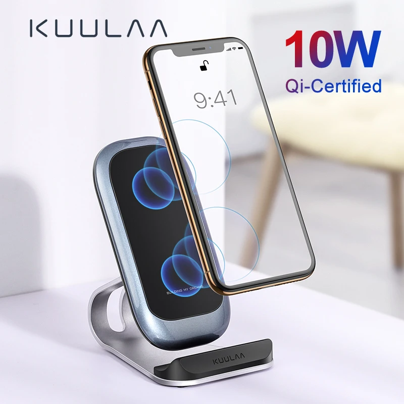 KUULAA Беспроводное зарядное устройство 10 Вт Qi для iPhone X XS 8 XR samsung S9 Xiaomi быстрая Беспроводная зарядка подставка держатель для телефона зарядное устройство