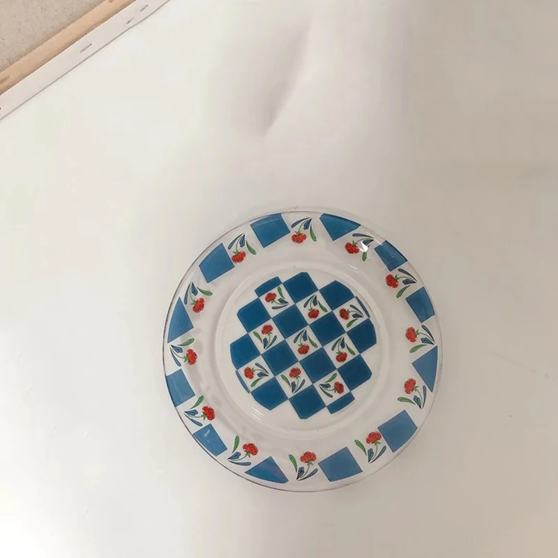 Корейский стиль Instagram ветер синий клетчатый цветок радужной оболочки стеклянная