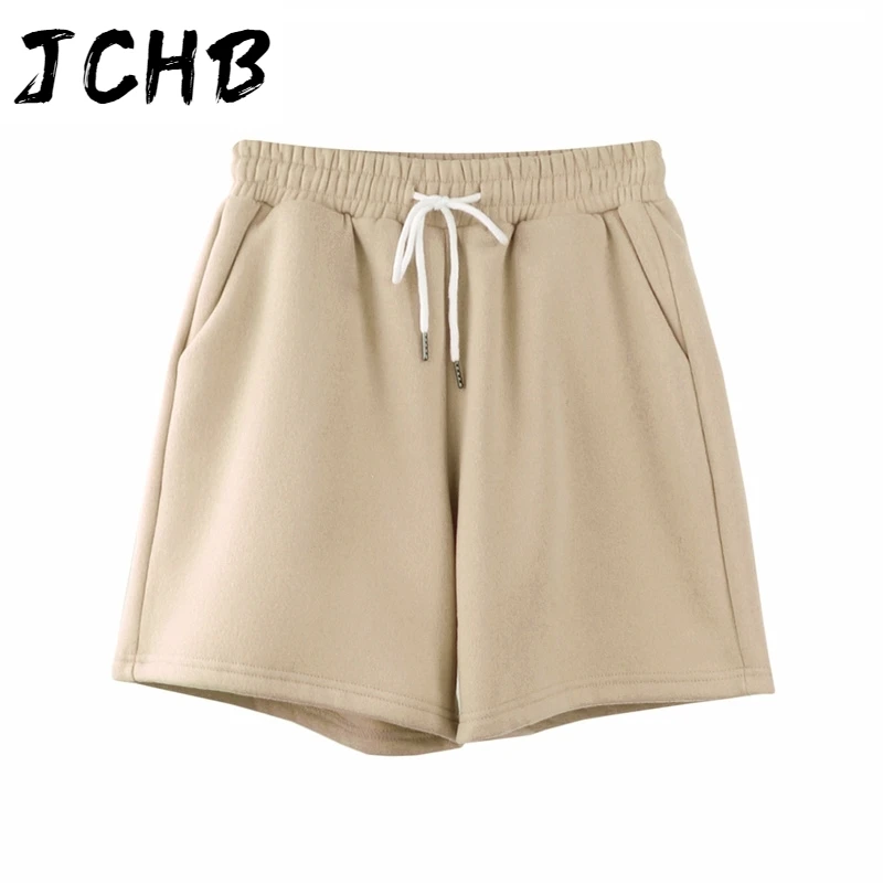

SHZQJCHB 2021 Fashion Home Loose Cotton Sweatpants Shorts Women Solid Elastic Waist Drawstring Casual Sport Shorts Short Femme