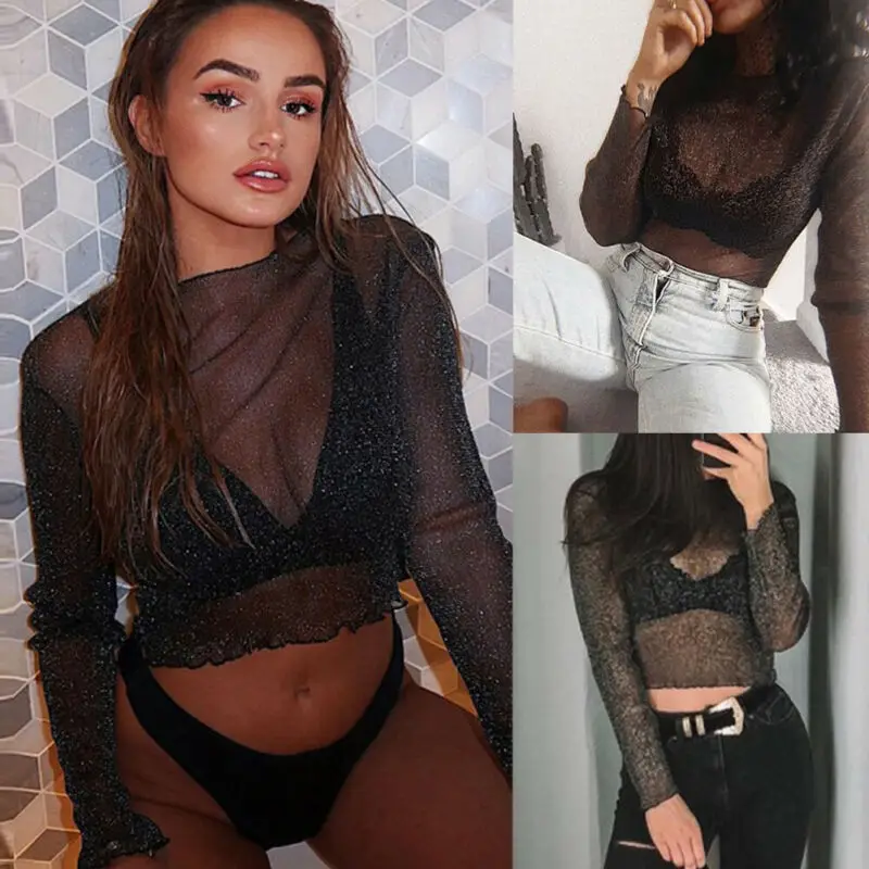 Горячая мода сексуальный женский шикарный Повседневный укороченный прозрачный