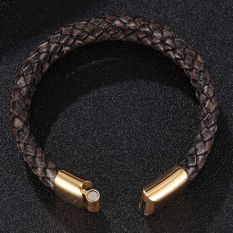 Двойной слой Ретро черный плетеный кожаный браслет мужские ювелирные изделия из