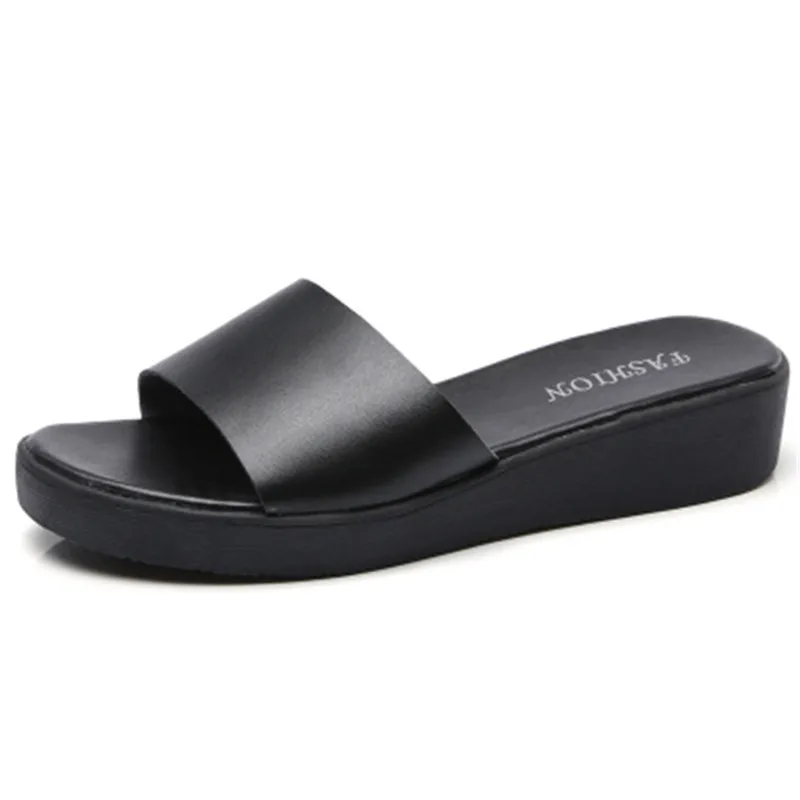 Шлепанцы женские на платформе кожаные сандалии и тапки пляжные тапочки уличные