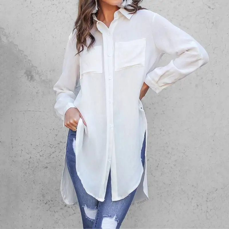 

Elegant Long Sleeve White Shirt Women Blouses Office Ladies Work Wear Turn Down Collar Women's Tops Blusas Femme 2021