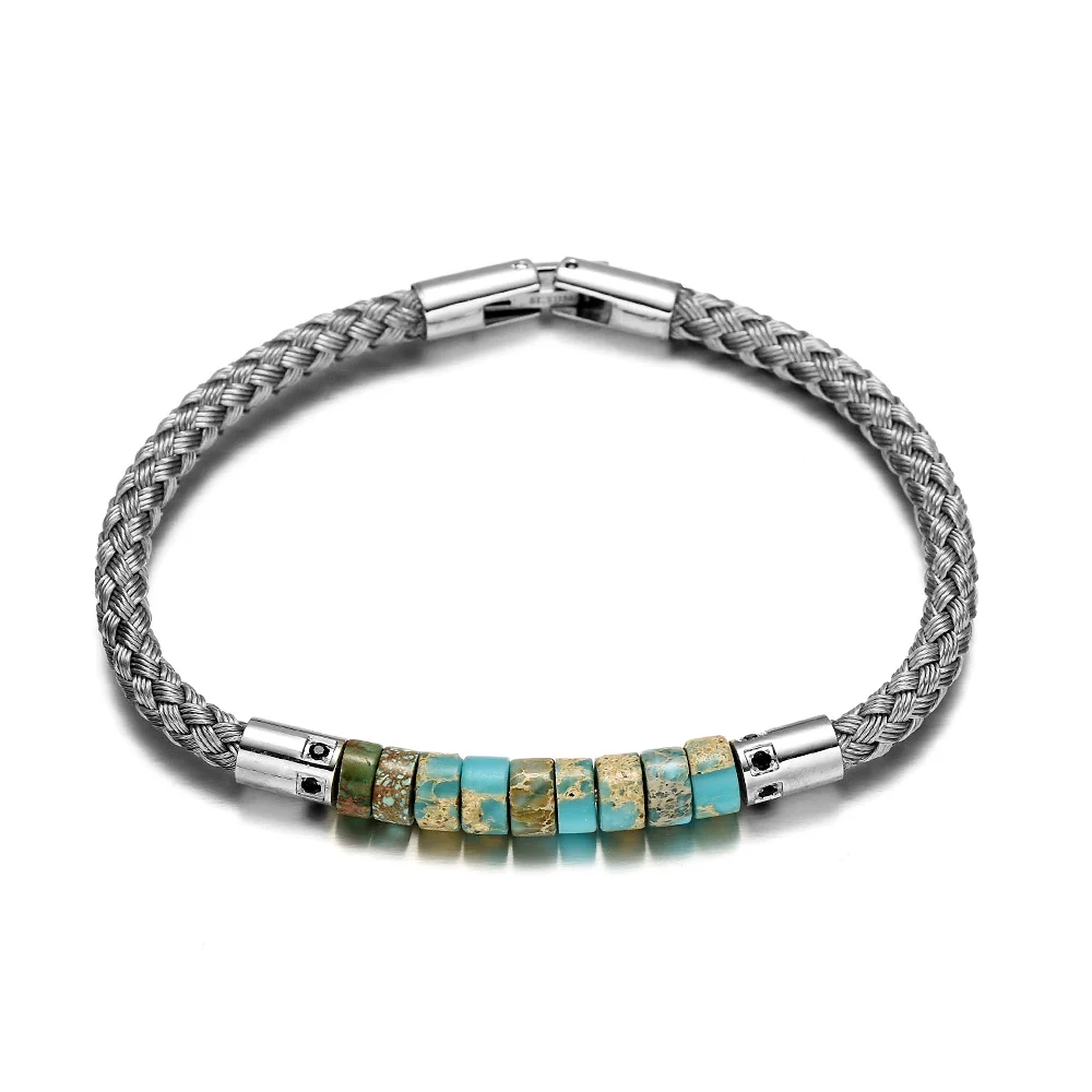 RUIMO Luxury Gold 316L Stainless Steel Wire and Detachable Natural Stone Bead Jewelry Men and Women Bracelet for DIY - Окраска металла: CS006 6