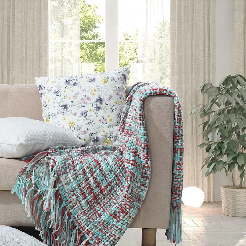 

denisroom Knitted Blanket Throw Blanket for Sofa Office Cover Blank Tassel Design Air Conditioning Blanket 130x160cm PP02#