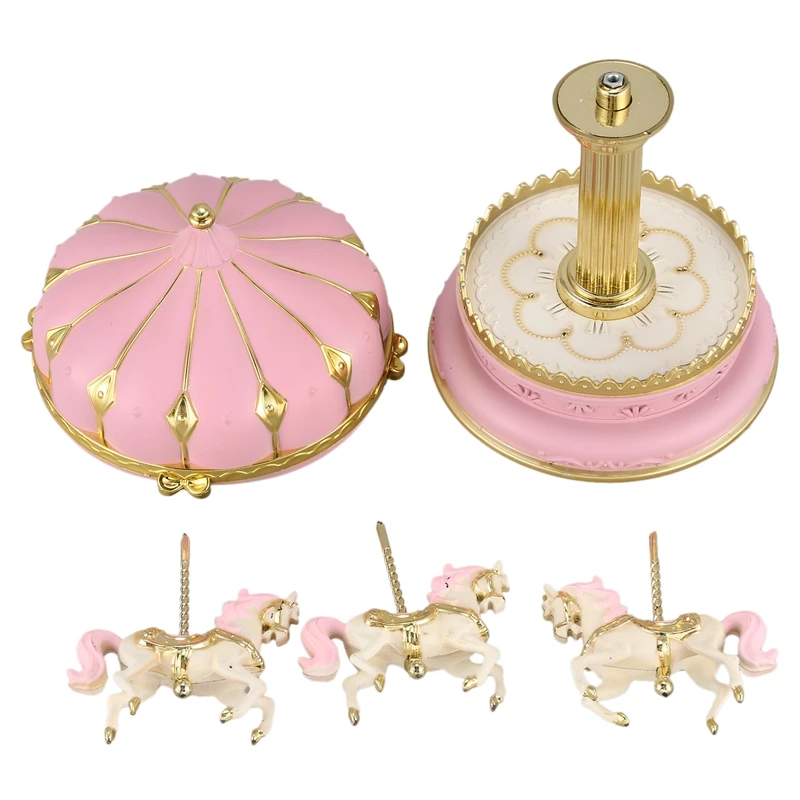 Светодиодный музыкальная шкатулка круглая Декор светящаяся Карусель лошадь