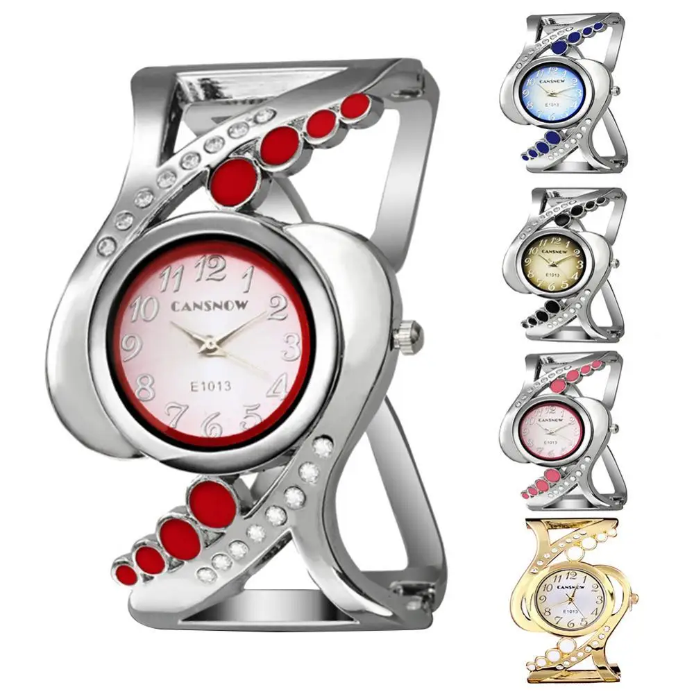 

40%HOT Fashion Rhinestone Inlaid Round Dial Alloy Open Ended Strap Bangle Wrist Watch
