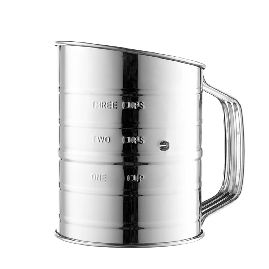 

Hand Crank Flour Sifter Stainless Steel 3-Cup Measuring Sugar Powder Sieve Cup Kitchen Sifting Hand Crank Flour Sifter Tool