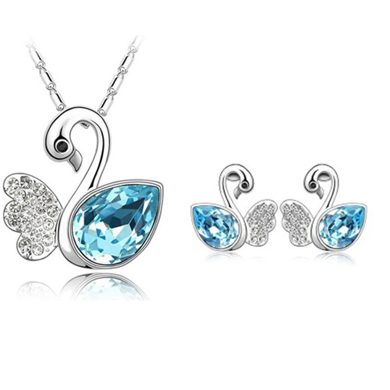 

Colorfast Austrian crystal swan pendant silver plated famous designer jewelry for women