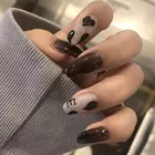 Накладные ногти в стиле Хэллоуин, съемные длинные гвозди с черно-белым узором в стиле панк, полное покрытие, 24 шт.