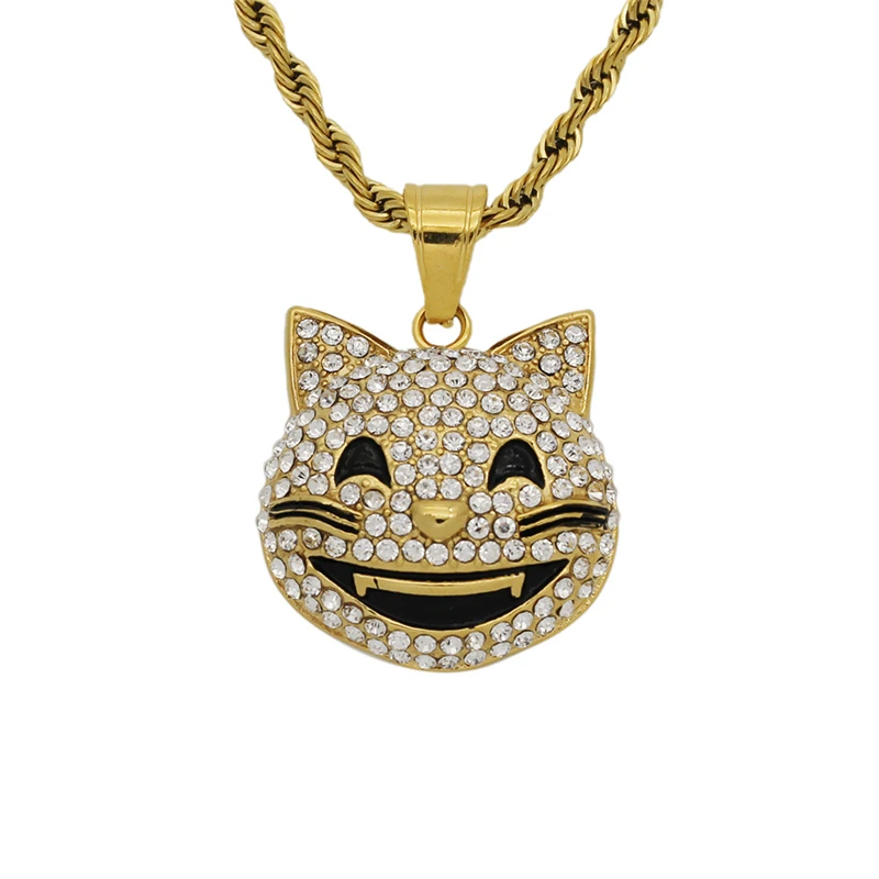 

2021 New Style Cat Pendants With Cubic Zirconia Boho Jewelry Charms Gold Color Stainless Steel Chain Necklaces For Women Bijoux