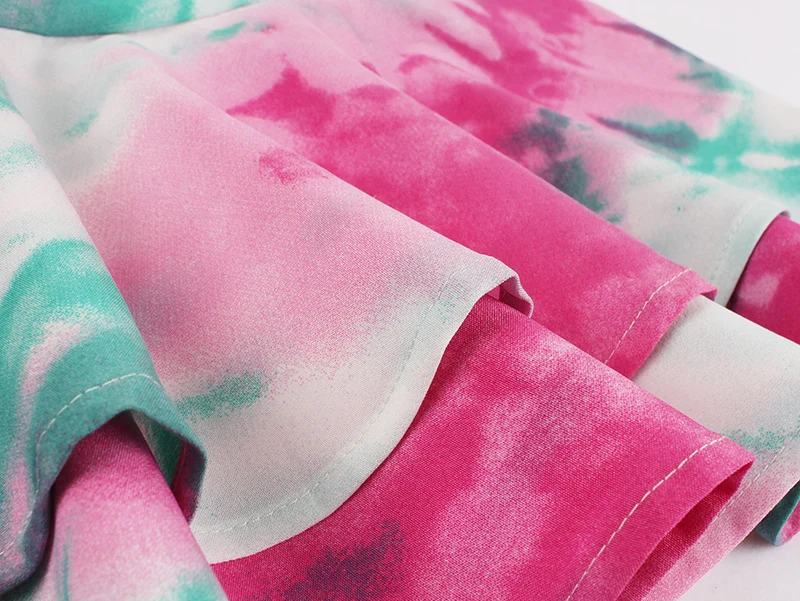 

Summer Elegant Ladies party dresses Women Short sleeve Tie dye Ruffle Knee Length A Line Fashion Mermaid dress