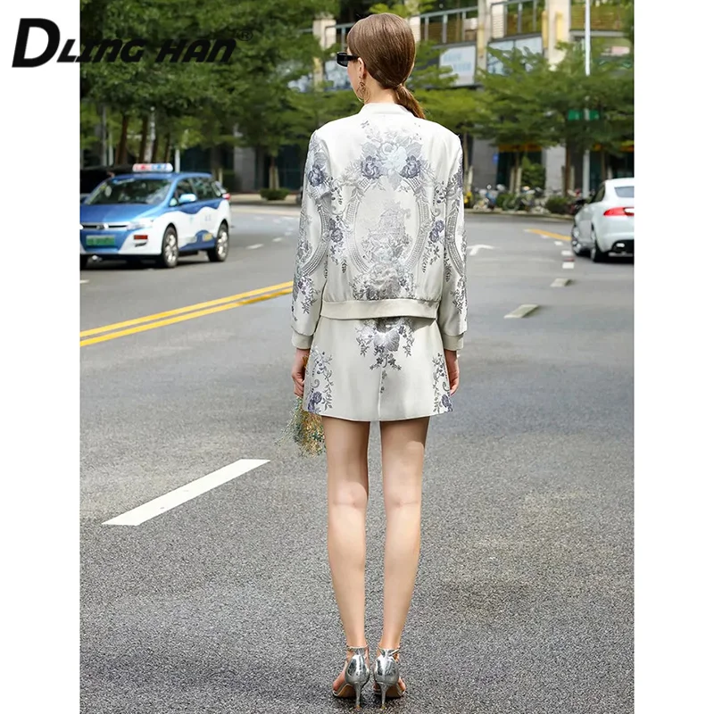 

DLINGHAN Vintage Jacquard Jackets Women's Sequined Beaded Flower Print Long Sleeve Outwear Coat Designer Autumn New