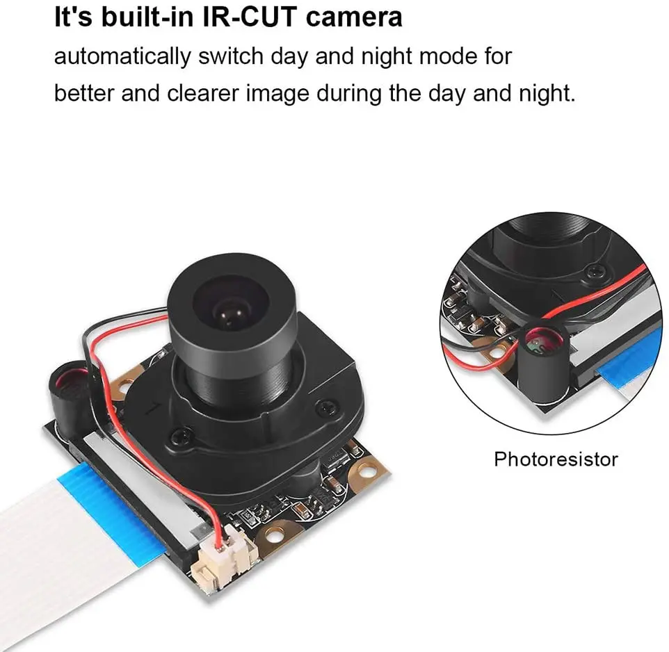 Raspberry Pi 4 B 3 B+ Camera Module Automatic IR-Cut Switching Day/Night Vision Video Module Adjustable Focus 5MP 1080p
