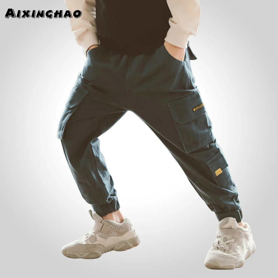 Штаны для мальчиков повседневные брюки карго длинные детские Осенняя простая