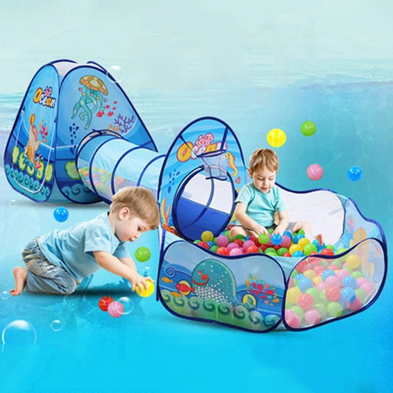 

3 In 1 Ocean Children's Tent House Toy Ball Pool Portable Children Tipi Tents With Crawling Tunnel House Pit Ball Kids Pool Tent