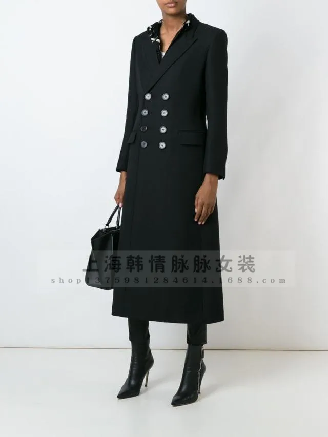 Fashion Solid Long Wool Coat Slim Office Lady Wool Blend Coat and Jacket Double Breasted Women Coats Autumn Winter